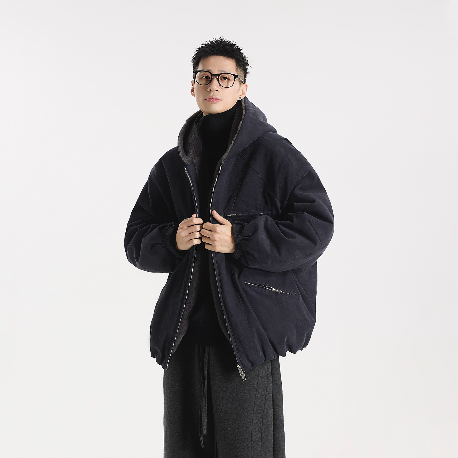 GCCDUPE77『温铠』重磅纯棉珠地帆布雾面水洗雪花绒冬季连帽夹克