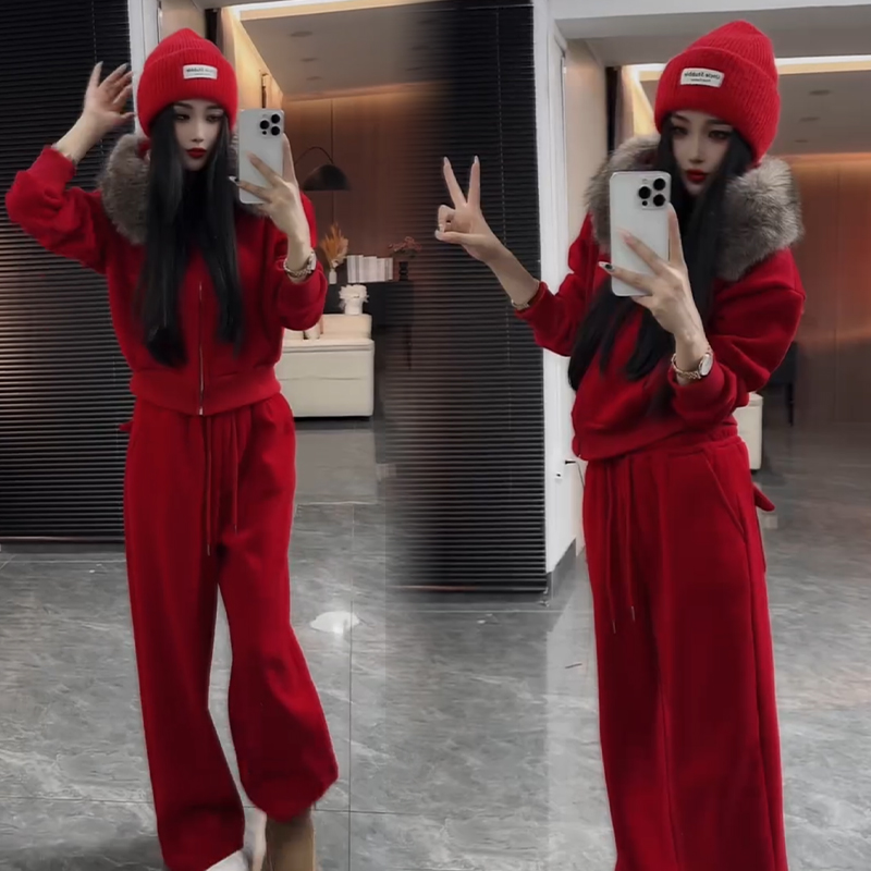 2025秋冬新款时尚显瘦气质网红高档套装女高级百搭宽松大码两件套