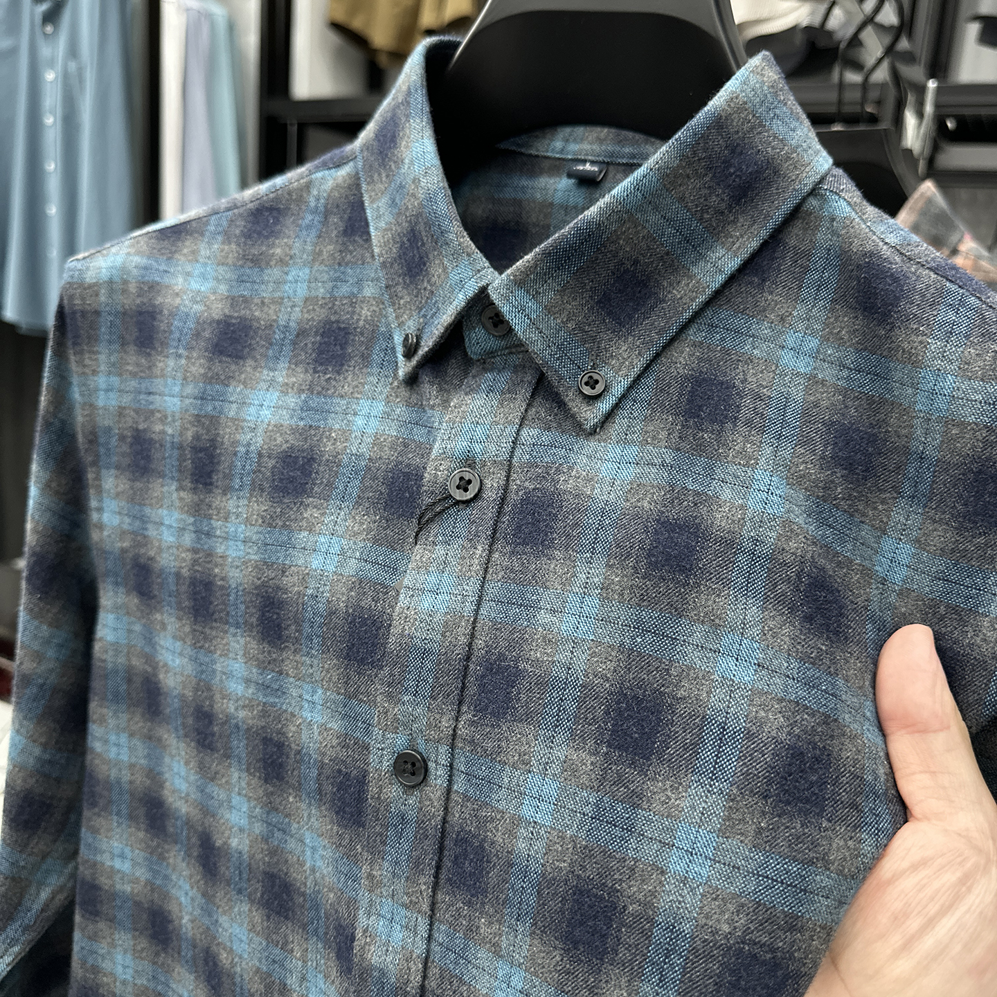 Zero Degree North轻奢纯棉格子长袖衬衫男士春秋季免烫休闲衬衣