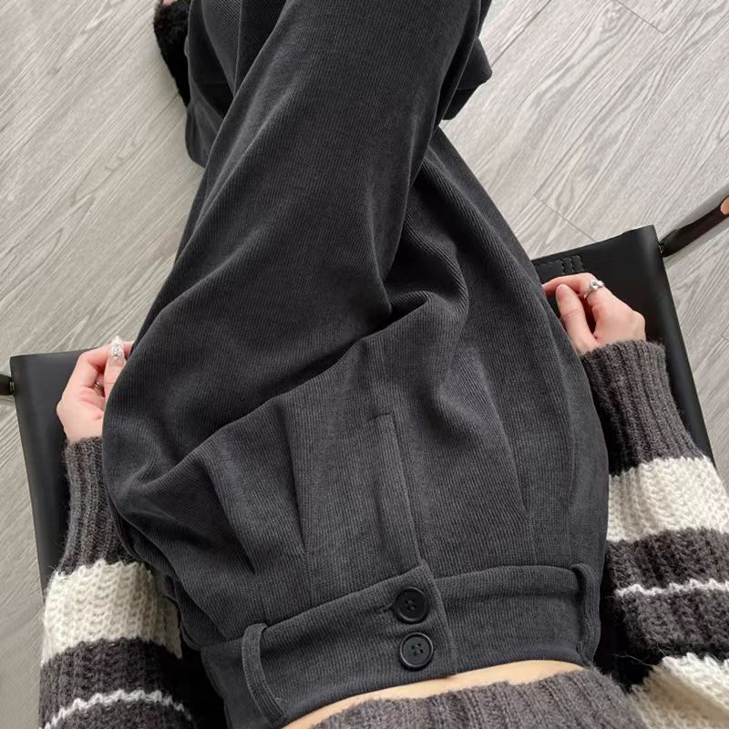 欧棉绒阔腿裤女春秋高腰垂感直筒显瘦秋冬加绒小个子羊羔绒休闲裤