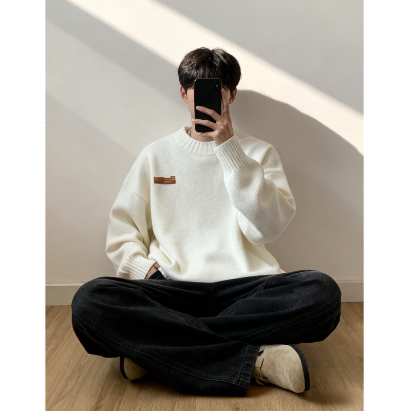 圆领毛衣男秋冬季慵懒风宽松内搭潮牌冬装加厚针织衫2025新款线衣