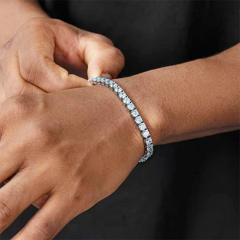 钛钢锆石手链 满钻网球手链嘻哈男钛钢高级感hiphop小众锆石手饰