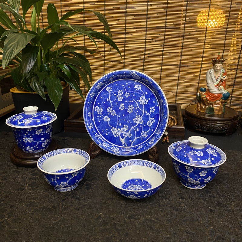 【四悦茶陶】经典蓝底白花冰梅系列 景德镇茶具手工手绘