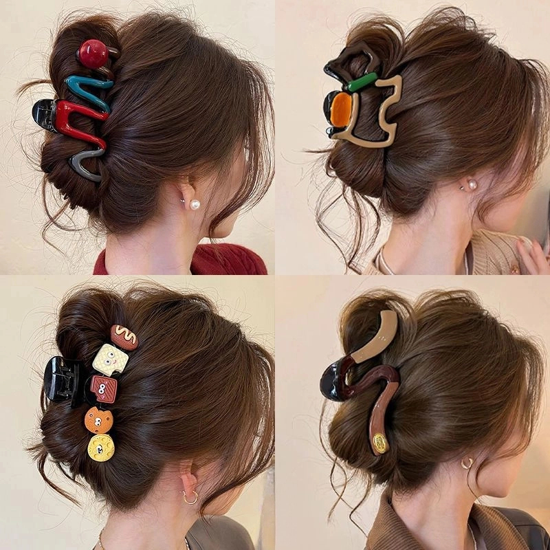 爆款抓夹2025年小众设计款新款撞色抓夹发夹波浪珍珠大号发夹发饰