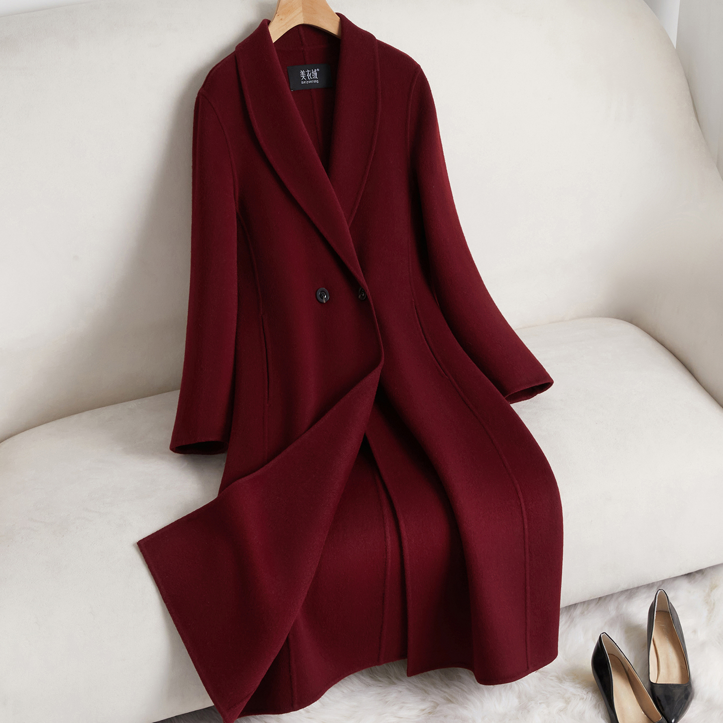 红色高级感双面羊绒大衣女中长款结婚修身显瘦秋冬气质羊毛呢外套