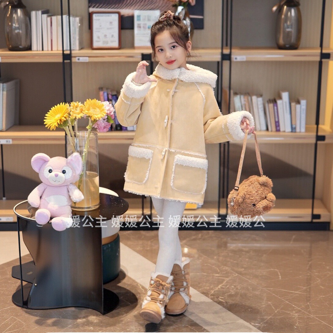 媛媛公主【火焰复合 】2025冬季女童加厚时尚保暖翻领外套15408R354