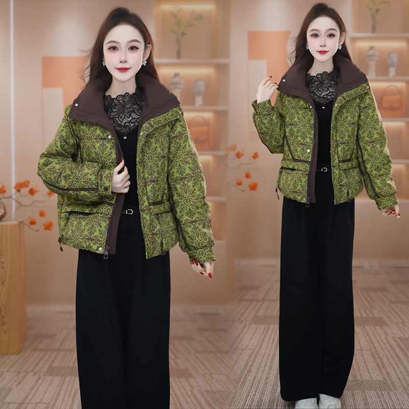 时尚印花棉服女2025冬季新款洋气宽松显瘦小个子保暖棉袄短款外套