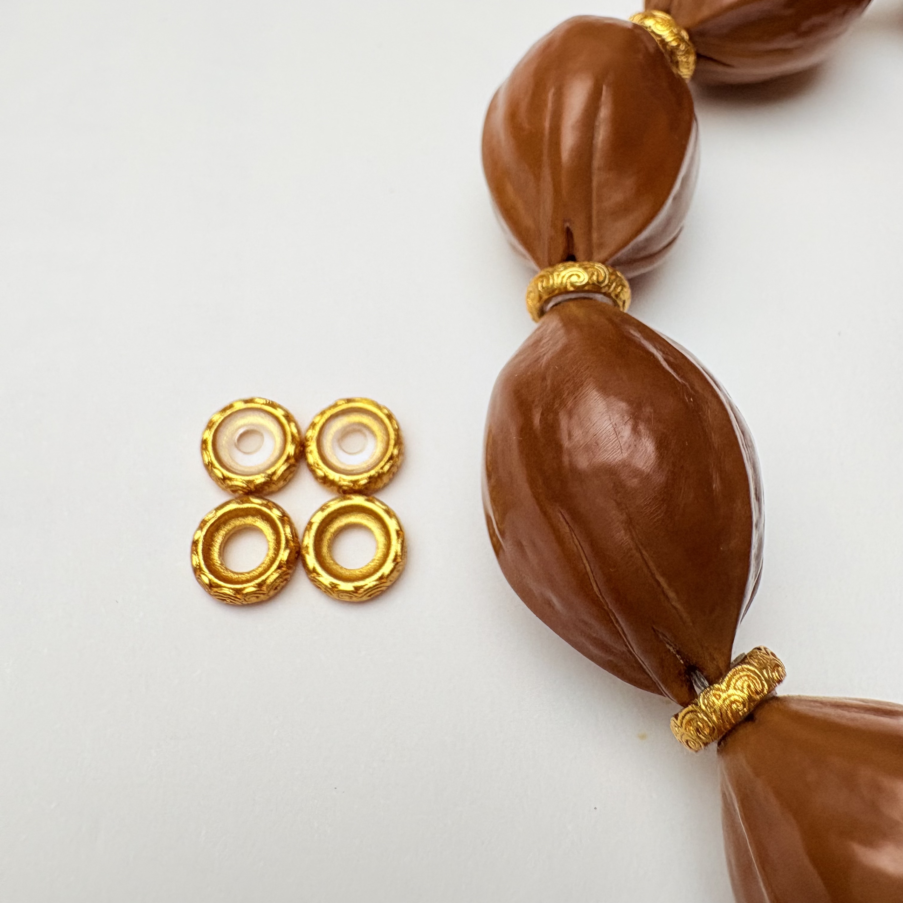 橄榄核祥云纹金色隔片防磨损 梅林铁核隔片文玩手串配饰DIY垫片