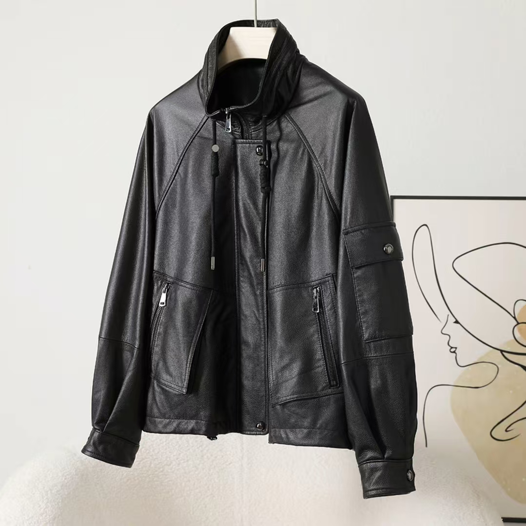 头层油蜡小牛皮真皮鹅绒皮衣外套女冬季加厚短款时尚百搭新款