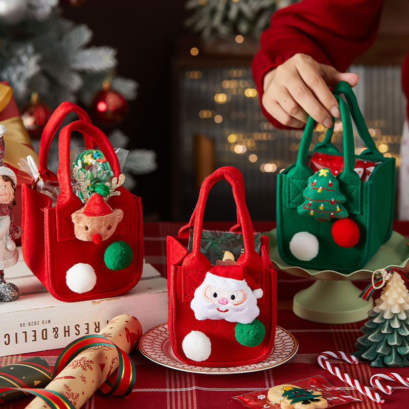 圣诞节礼品袋平安夜苹果礼盒礼物小平安果包装盒手提儿童糖果毛毡