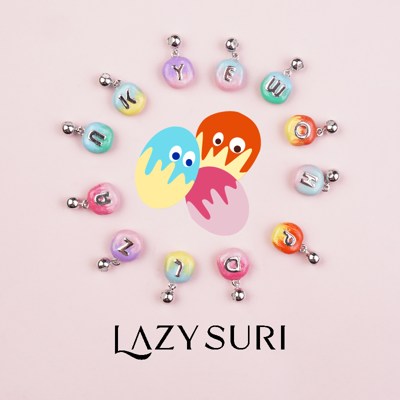 铜合金项链 LAZYSURI火焰渐变字母糖豆吊坠女珐琅趣味创意DIY项链