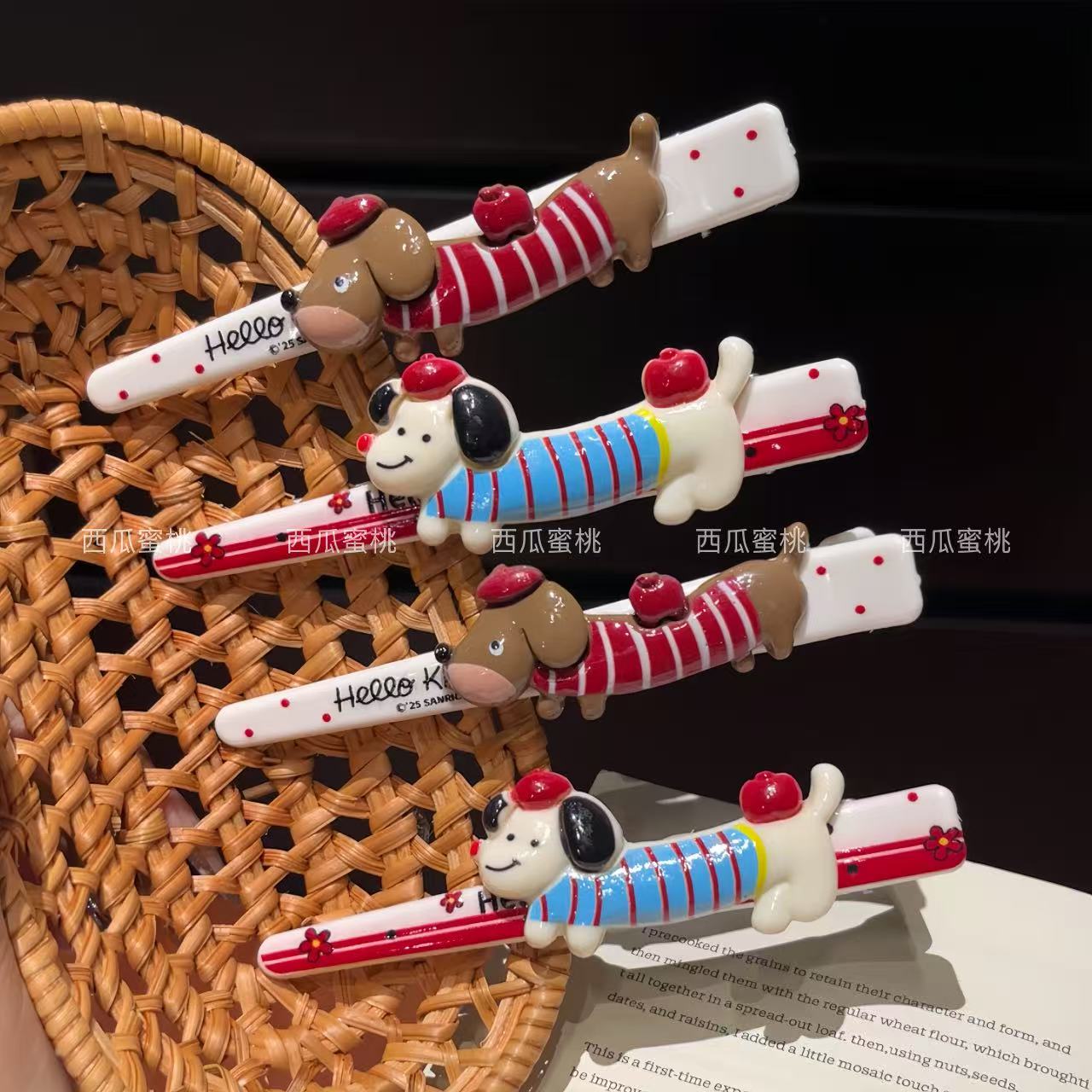 新款可爱腊肠狗鸭嘴夹侧边夹香肠小狗刘海边公主发饰一字夹少女风