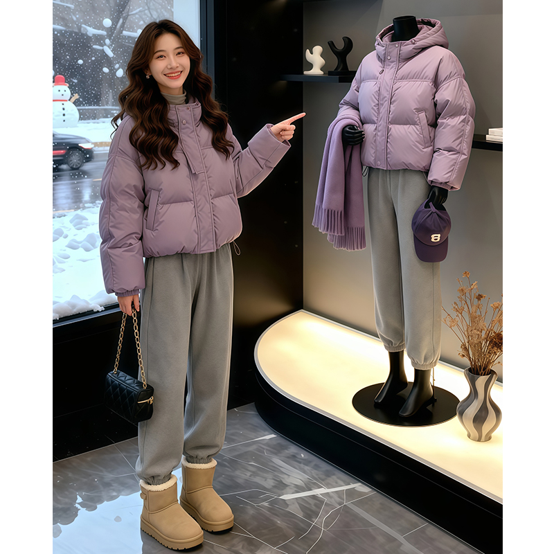 霖优【紫气东来】短款连帽棉服女2025冬季新版加厚小个子面包服外套