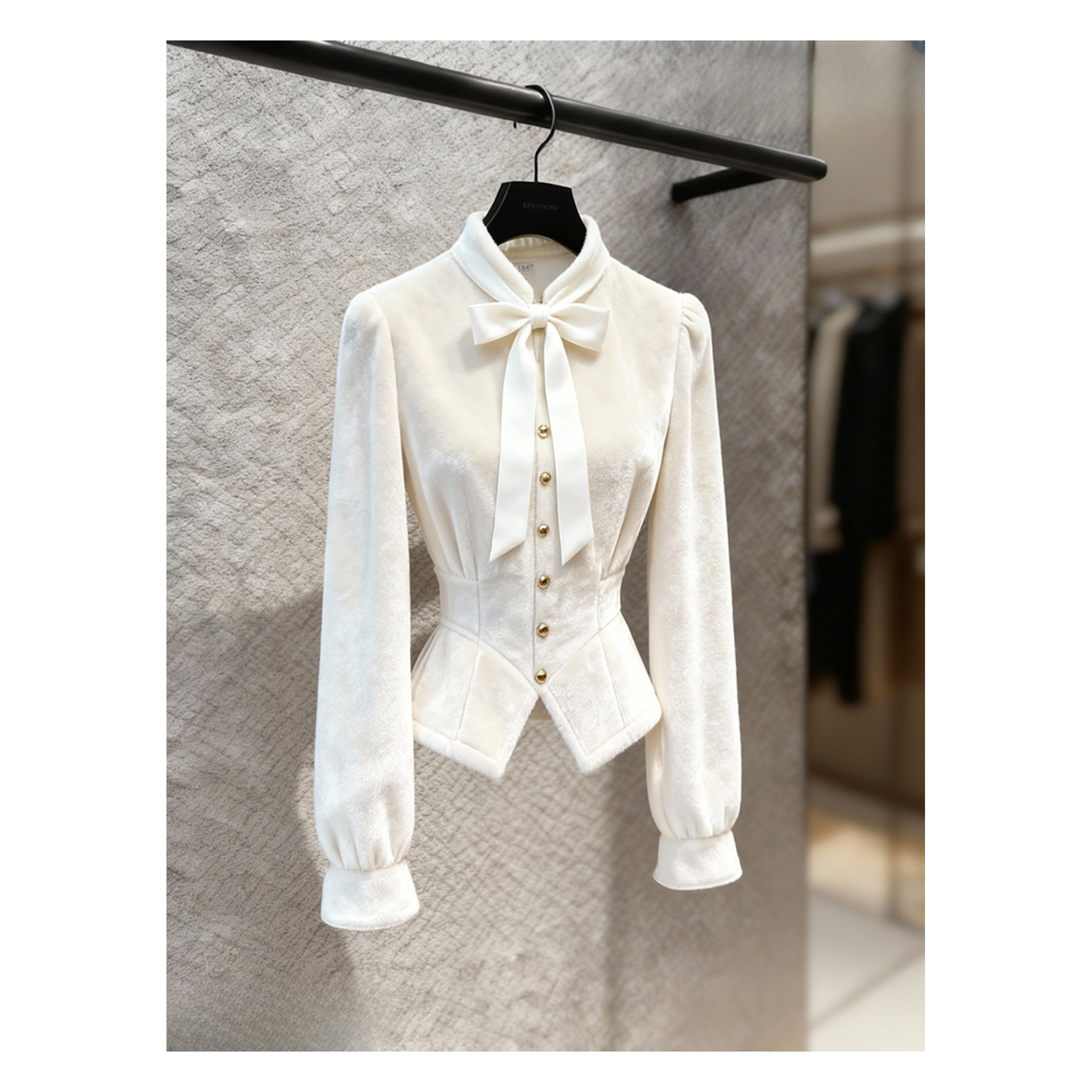 白色丝绒衬衫女冬加厚保暖高级感轻奢减龄洋气超好看掐腰法式上衣