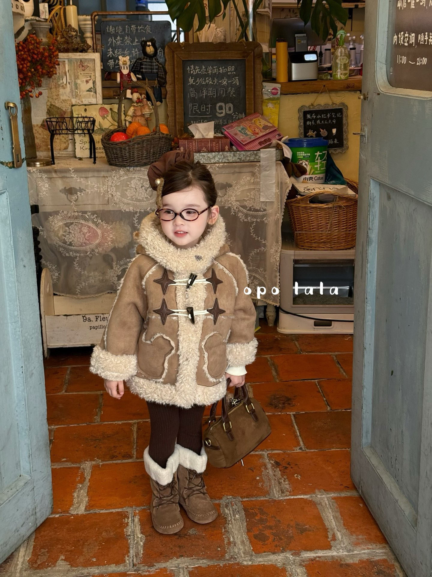 Opolala25深秋冬星星咖色外套套装