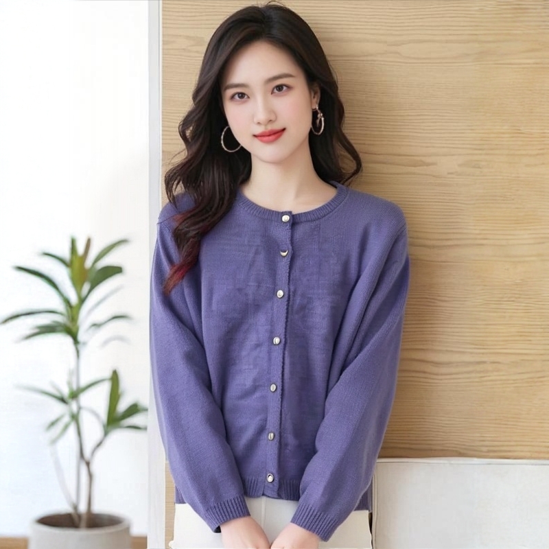 圆领冬季毛衣百搭时尚长袖针织衫休闲开衫女新款No退No换