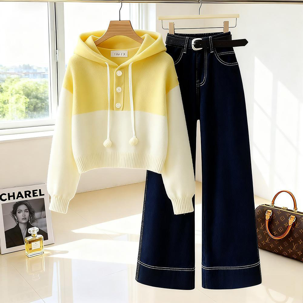 2025新款一整套欧货爆款小个子洋气休闲减龄连帽上衣百搭直筒裤女