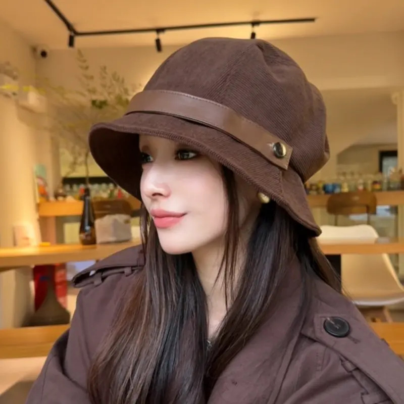灯芯绒渔夫帽女2025新款气质一帽多戴可做小礼帽高性价比骑车可戴
