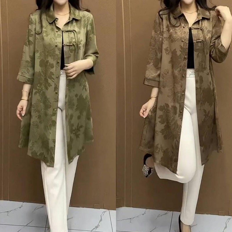 秋款新中式流苏盘扣七分袖时尚外套洋气减龄气质翻领牡丹印花开衫