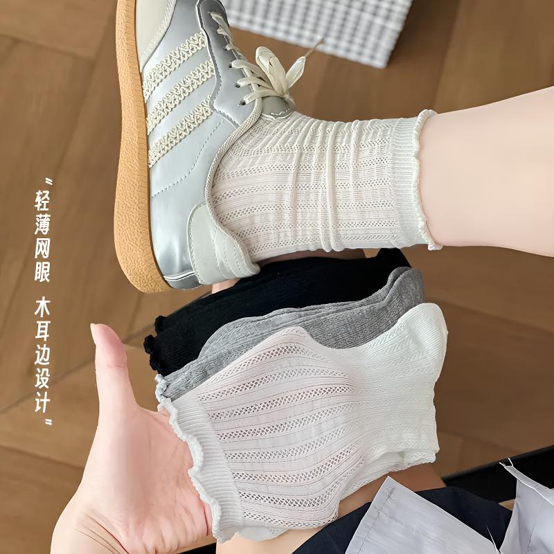 袜子女夏季薄款网眼镂空透气长袜韩系ins纯色百搭中筒袜堆堆袜