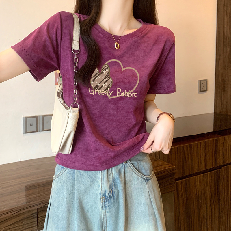 正肩漂亮扎染设计感小众洋气纯棉上衣短款短袖t恤女2025新款夏季