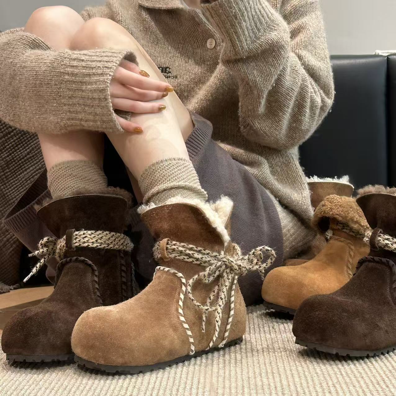 自留版-蒙布朗小面包25冬季新款加绒平底保暖休闲两穿百搭雪地靴