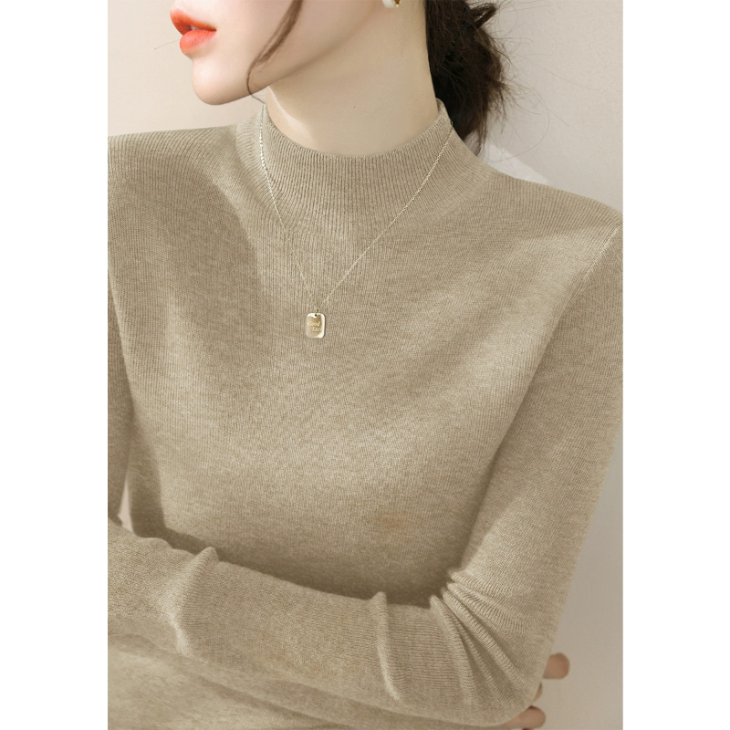 2025年新款女装内搭深灰色打底上衣秋季针织衫修身长袖半高领毛衣