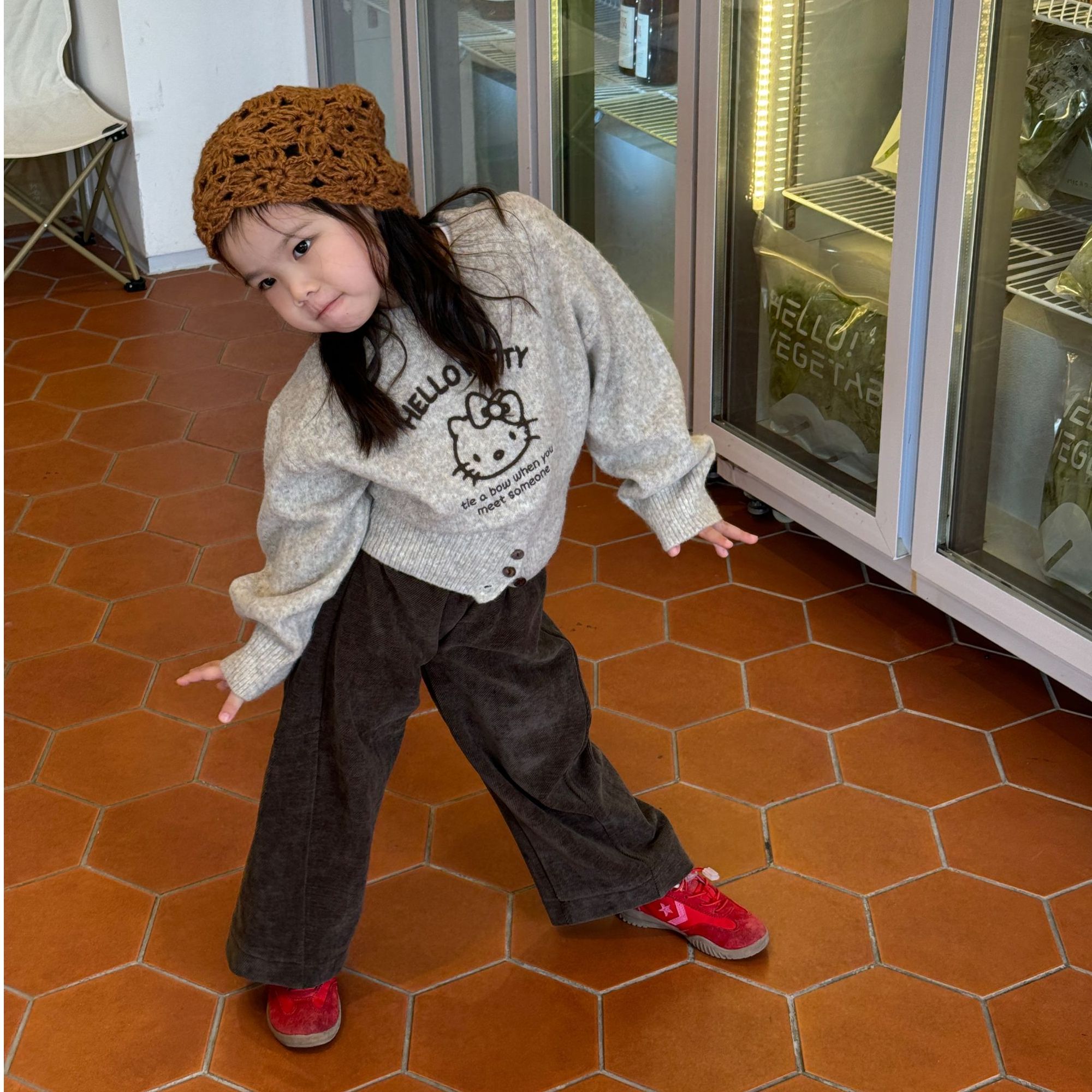 现货】壹妈童装女童秋季韩版套装新款洋气女宝灰色kt猫毛衣休闲裤