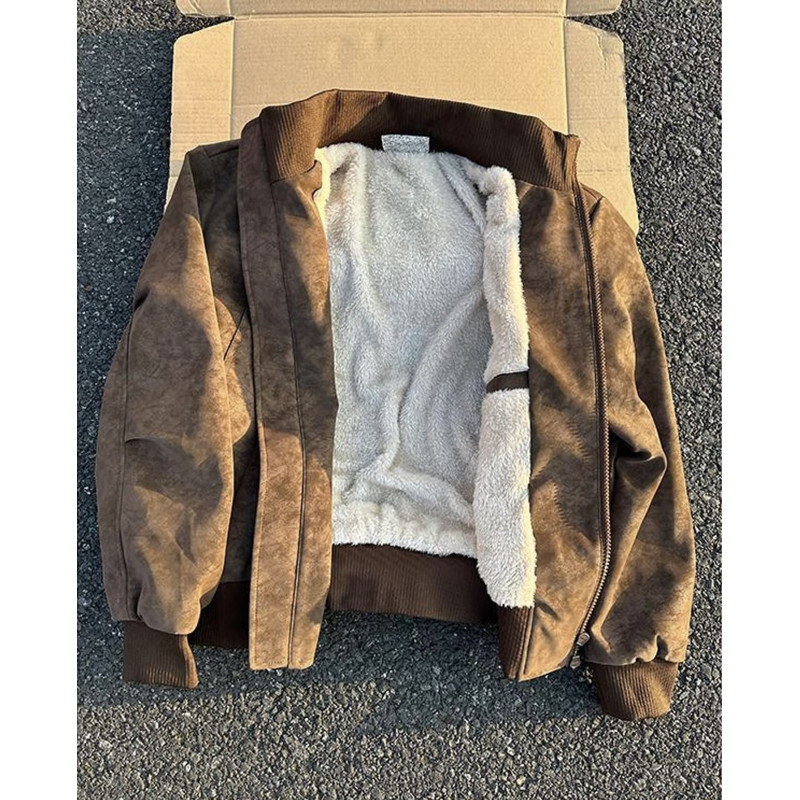 美式扎染pu皮衣棉服男女冬季加绒加厚保暖立领防寒机车服棉衣外套