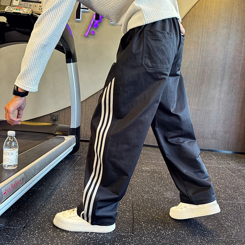 男士条纹直筒裤2025新款痞帅潮流宽松裤子男阔腿裤运动休闲长裤潮