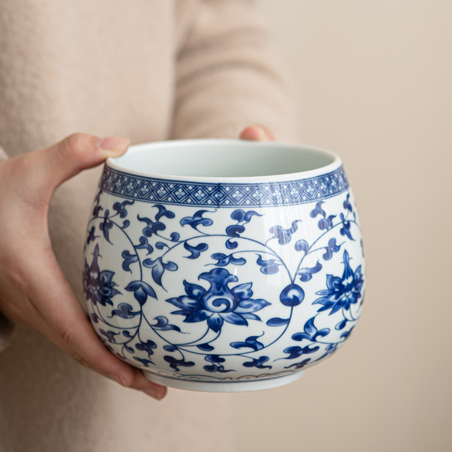高端青花瓷茶洗茶渣缸陶瓷建水水盂废水桶烟灰缸茶具配件茶水缸