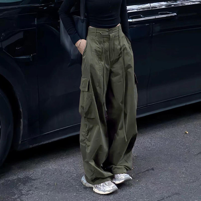 美式纯色工装裤女春秋季2025年新款薄款垂感宽松休闲工装阔腿裤潮