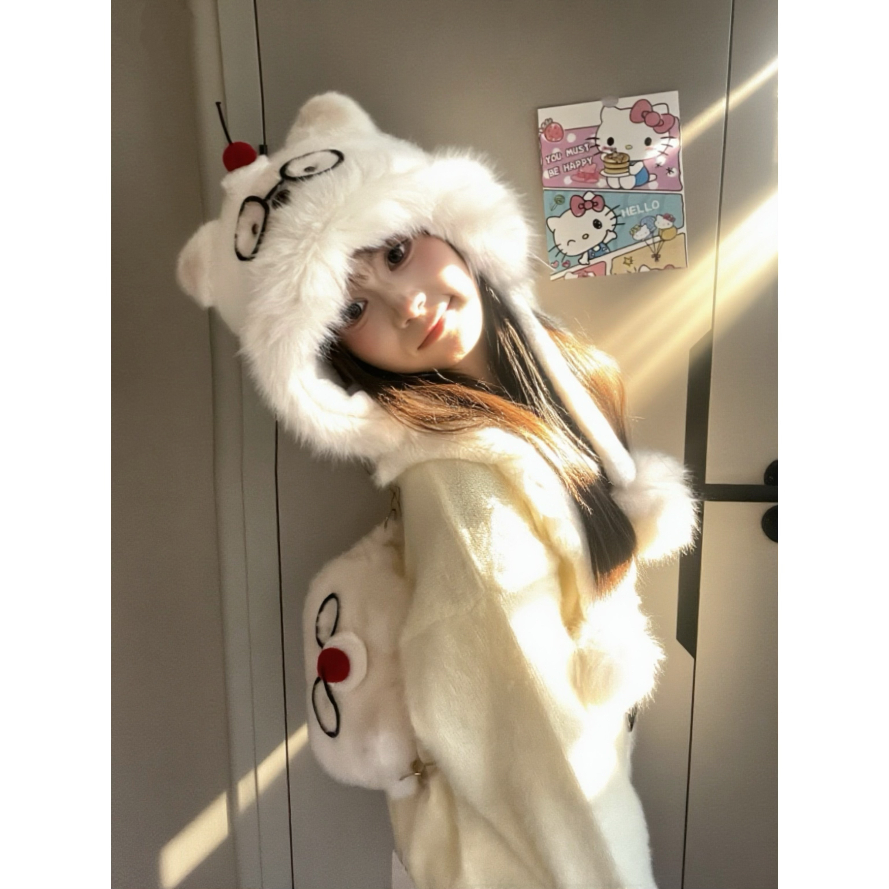 甜美可爱眼镜小狗毛绒帽子女包包2025新款秋冬套护耳帽加厚保暖