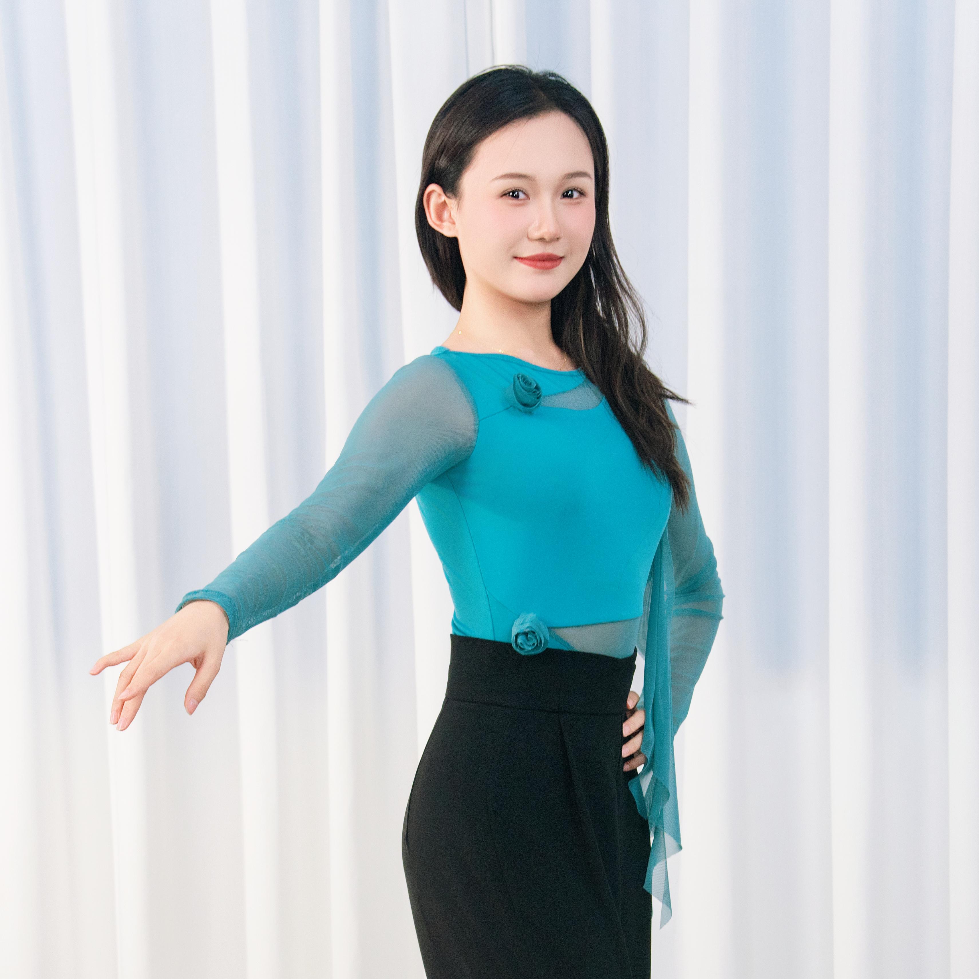 摩登舞新款立体花朵连体衣舒适女士交谊舞飘纱国标舞服广场舞服