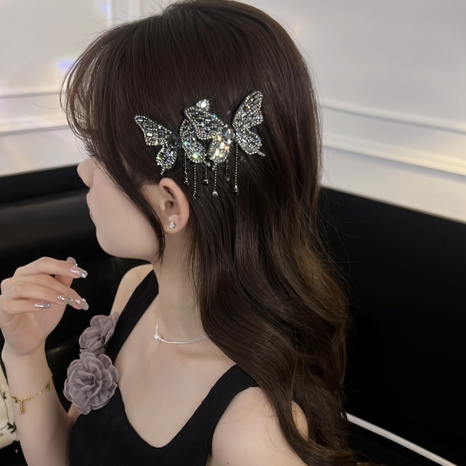 精致轻奢闪亮半扎发精灵发夹刘海夹仙气高级感气质边夹一字发夹