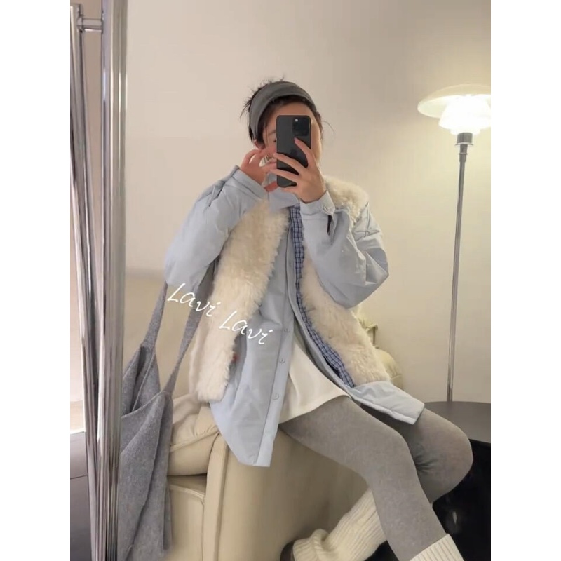 MARIE.COCO日系温柔风毛绒绒软糯马甲外套叠穿加厚棉服紧身打底裤