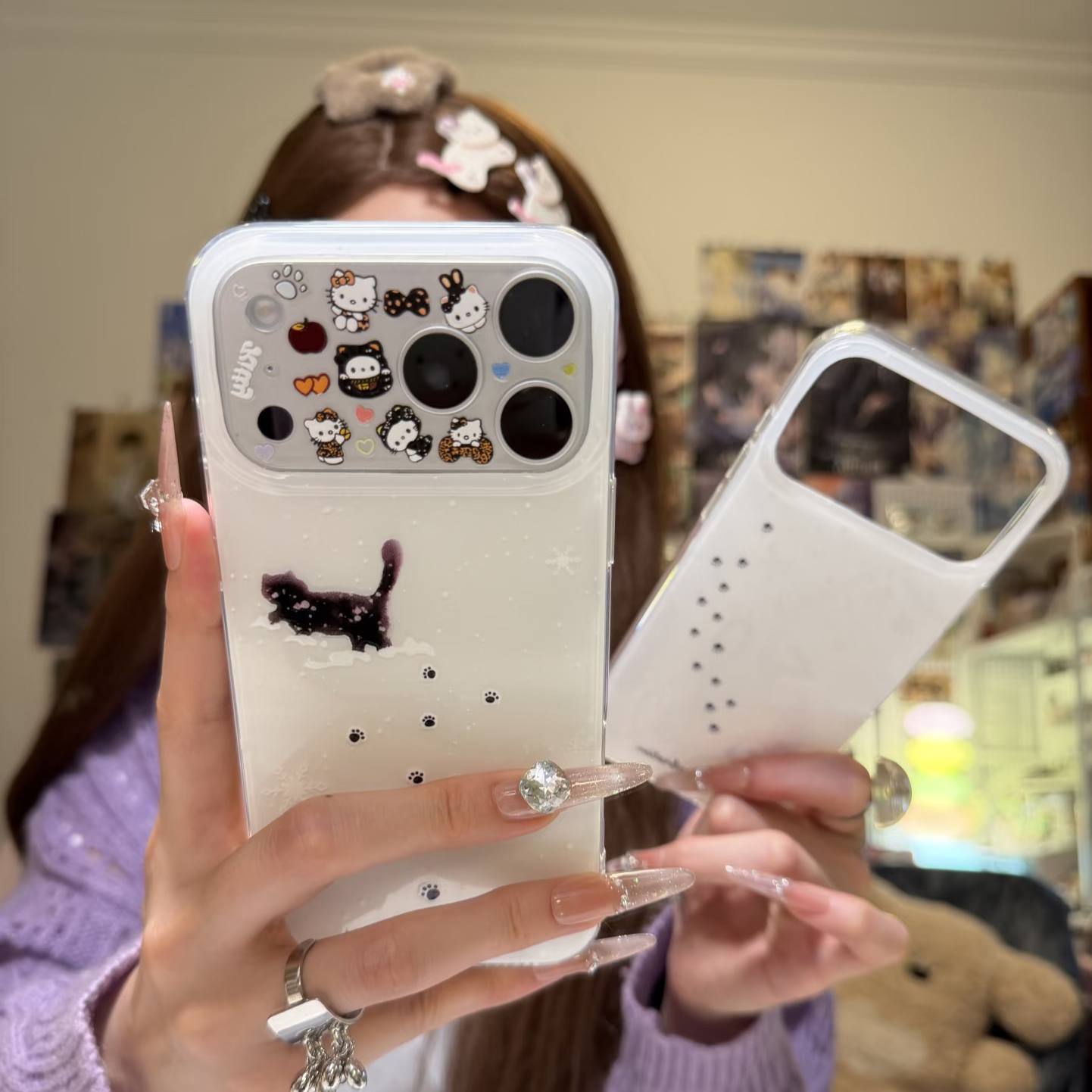 BANCA雪地小狗小猫爪印适用苹果17/16大孔手机壳华为vivo小米oppo