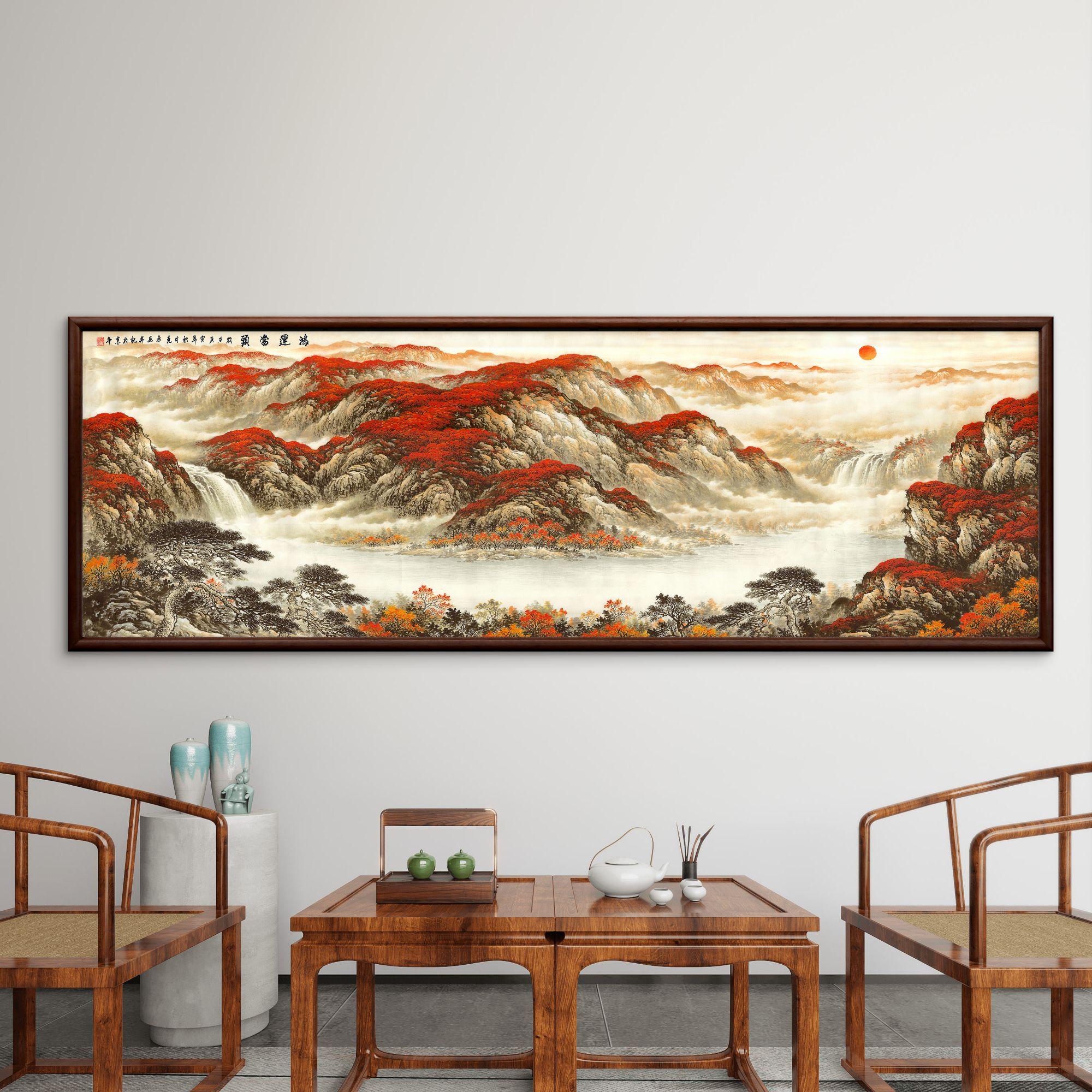 025-62*185鸿运当头装饰画实木框办公室玄关书房茶室客厅挂画