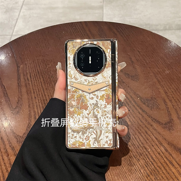 适用华为MateX5/X6折叠典藏版手机壳闪粉黄花铰链全包带中轴保护