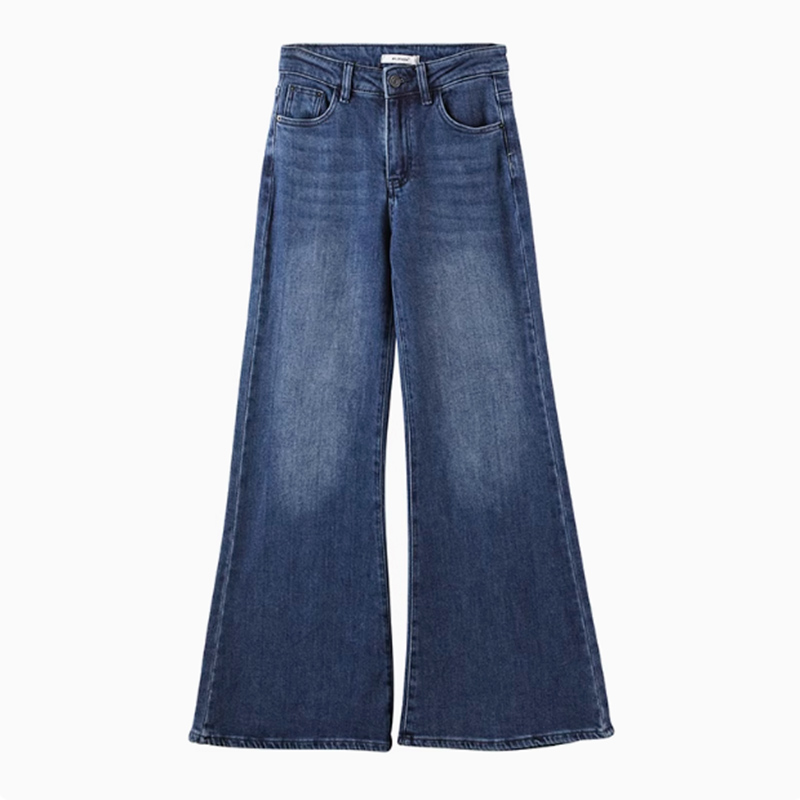 复古分高腰休闲微喇阔腿牛仔裤HBZXP710004