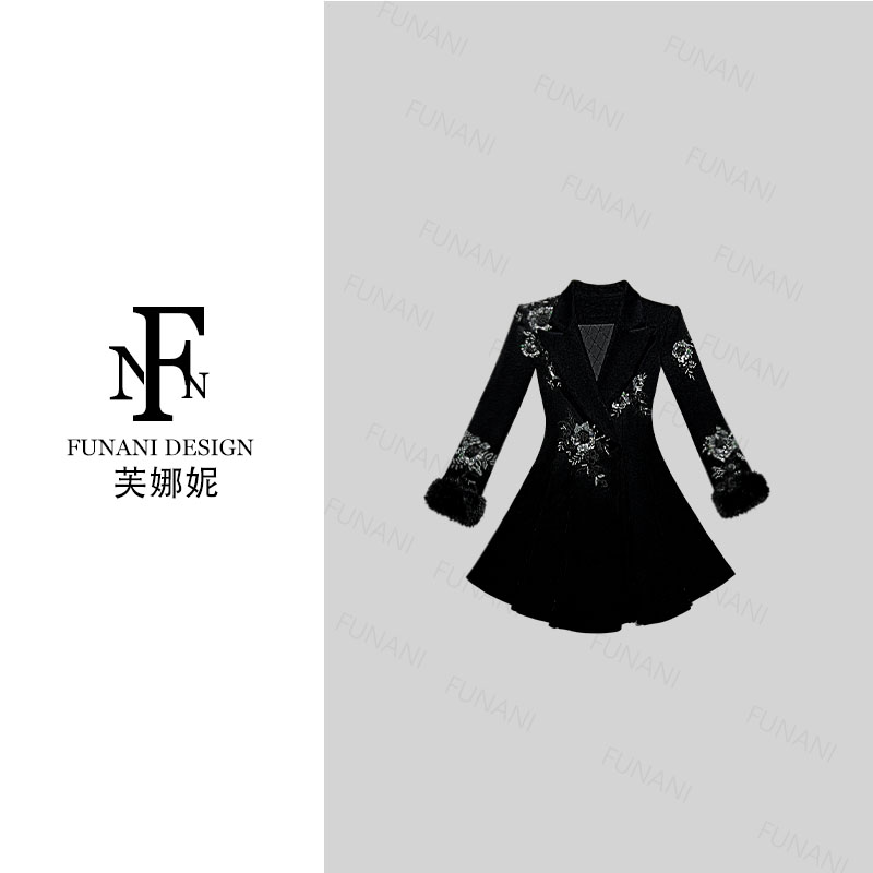 【芙娜妮】2025新款设计感通勤时尚收腰保暖秋冬女连衣裙FG2531010A