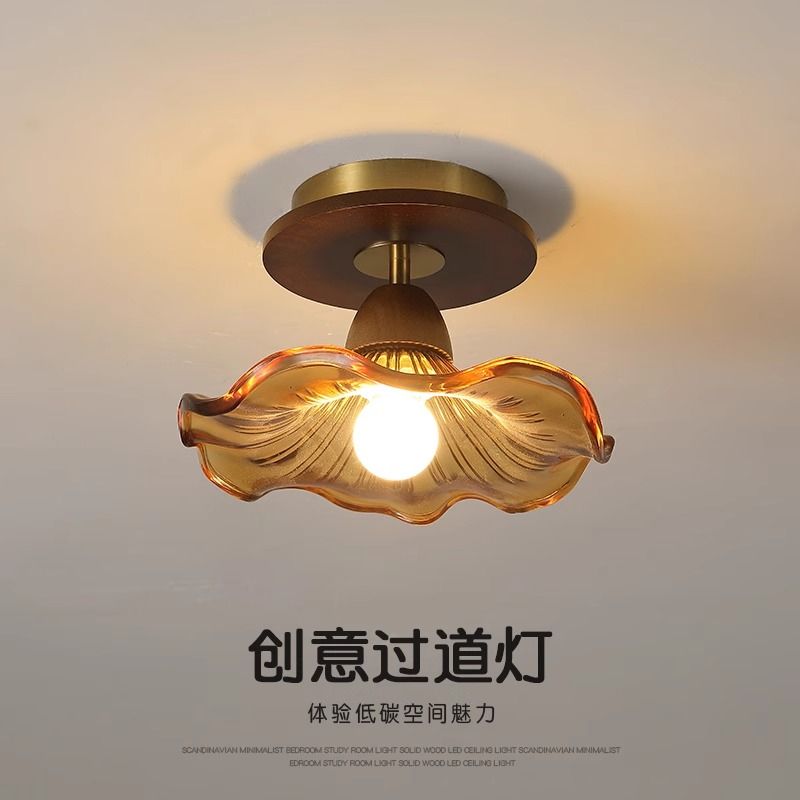 美式复古吸顶灯胡桃木色家用室外过道灯走廊灯阳台入户门厅玄关灯