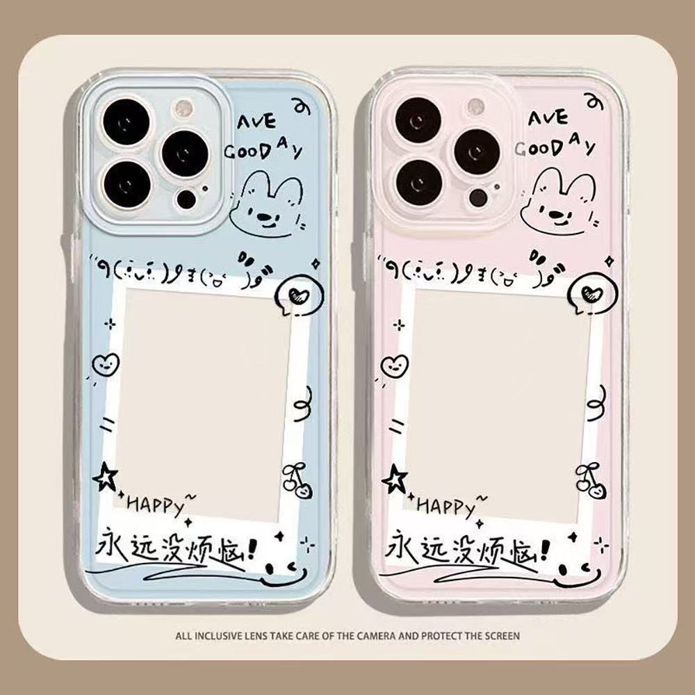 简约蓝粉相框适用iphone17Pro手机壳华为P70vivo透明小米1514防摔