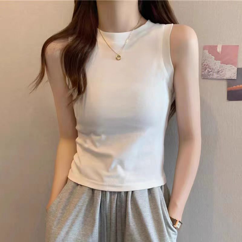 莫代尔白色宽吊带背心女内搭棉夏季新款韩版辣妹修身打底体恤上衣