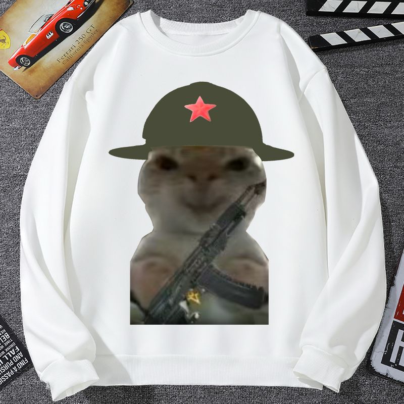 童装地铁逃生小猫卫衣男加绒外套女机甲鼠鼠表情包大头猫战斗衣服