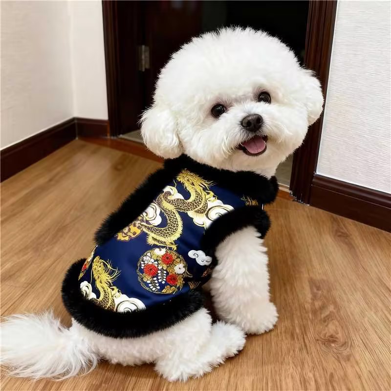 狗狗衣服秋冬款加绒新年喜庆龙袍装比熊泰迪博美中小型犬猫咪服饰