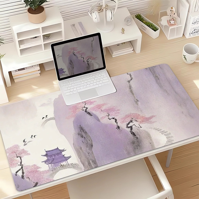 中式意境鼠标垫超大古韵紫色文艺工位桌垫子女高颜值电脑垫办公厚