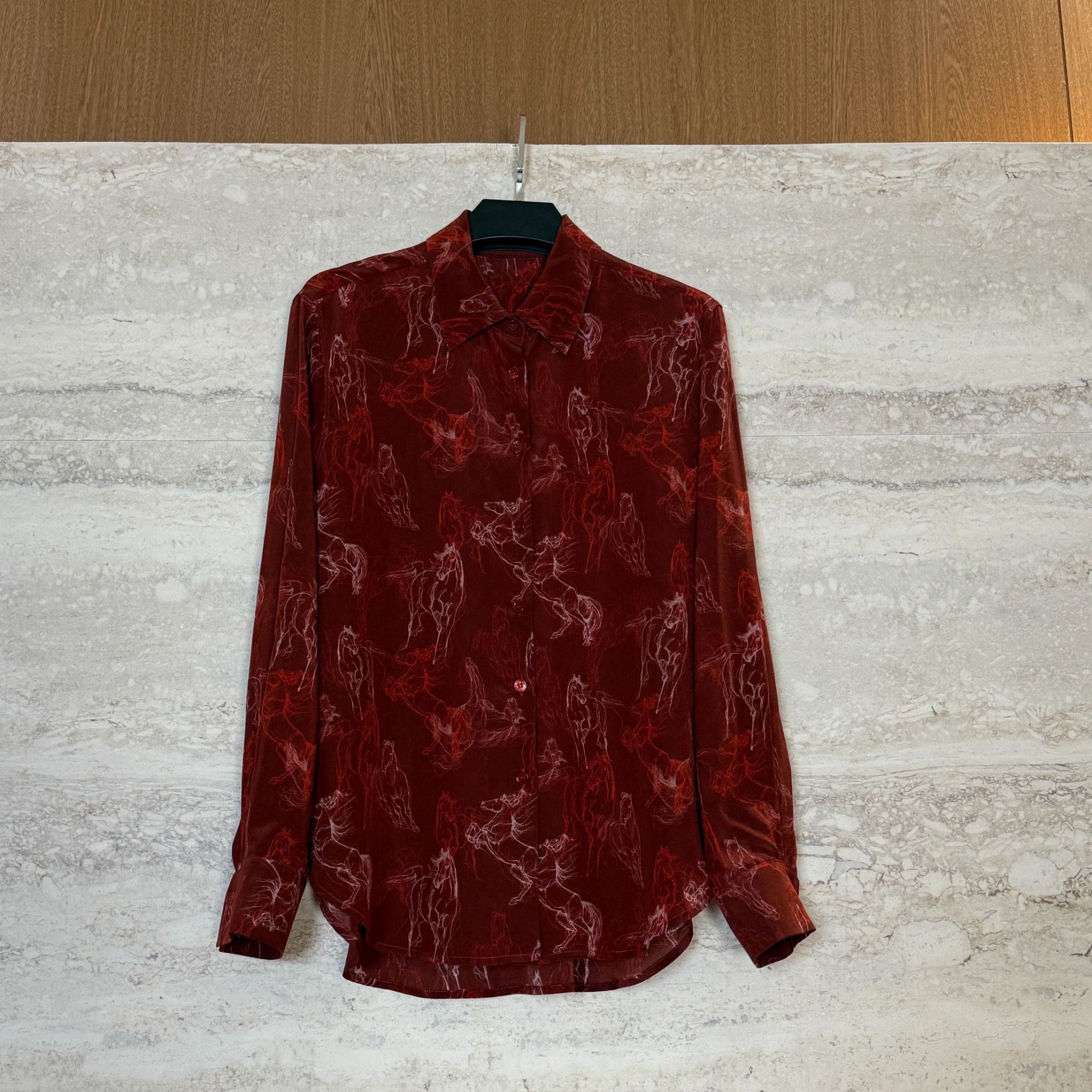 TANTAN新中式时尚气质红提花小众高级真丝衬衫4427