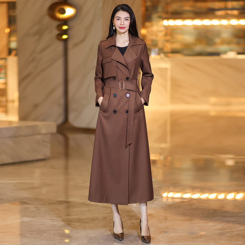 时尚显瘦休闲长款春秋风衣显瘦双排扣气质翻领风衣女装高级感外套