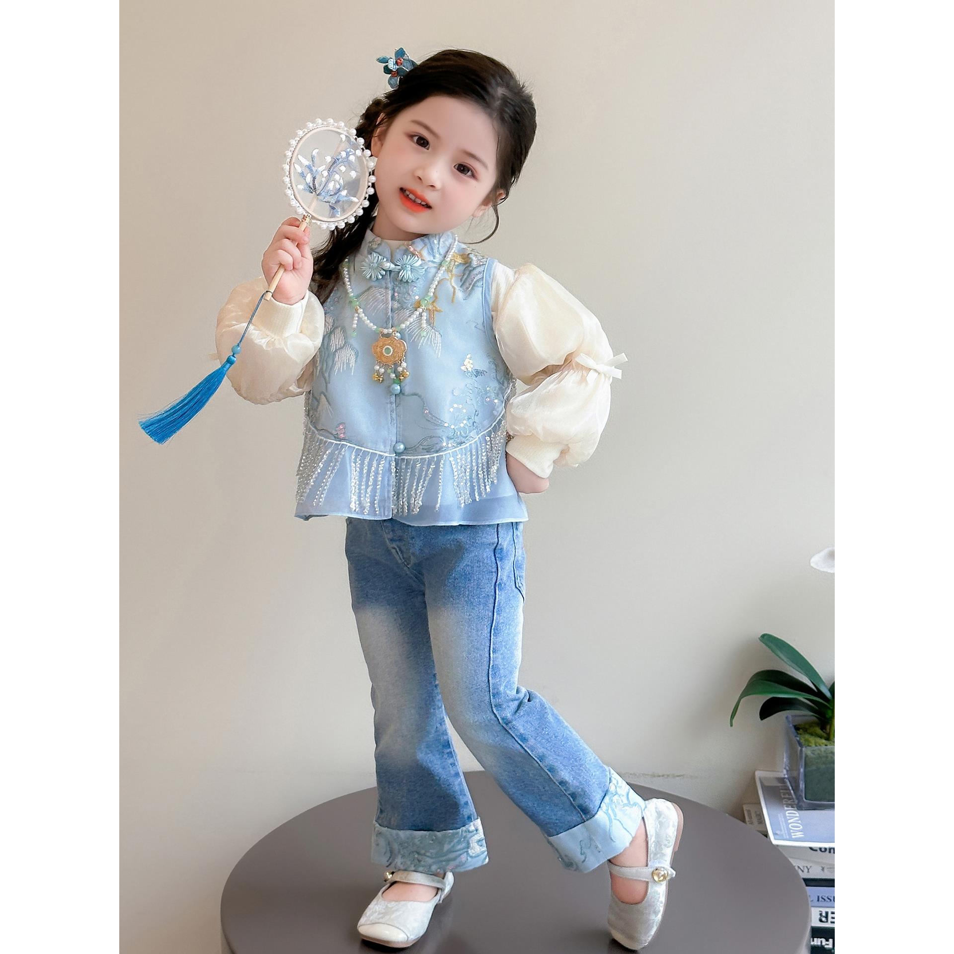 女童国风套装秋季2052新款洋气新中式秋装儿童汉服早秋穿搭三件套